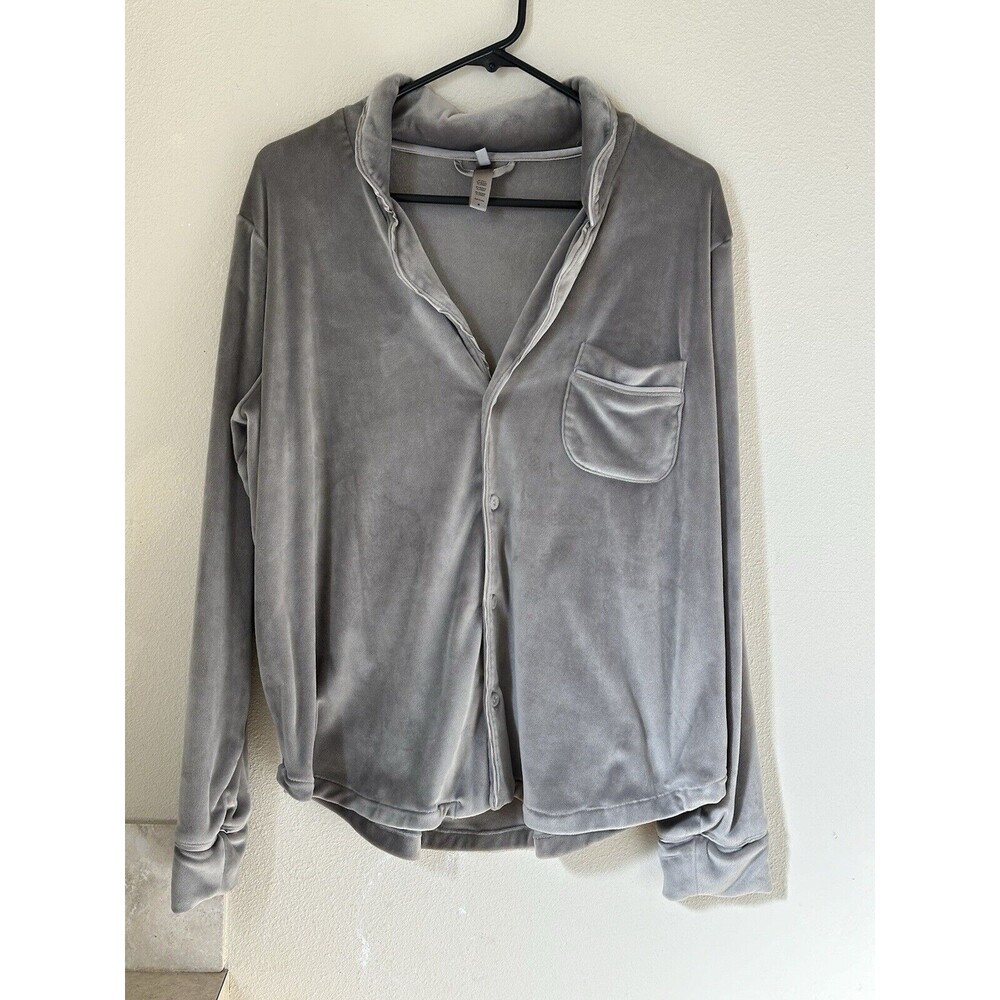 Skims Velour Button Down Sleep PJ Pajama Shirt Top Lounge Cozy Velvet Gray M